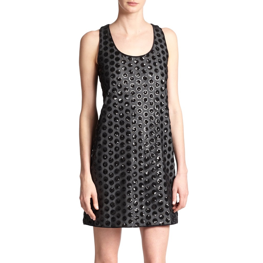 Shoshanna Black Sequin Polka Dot Sleeveless Dress